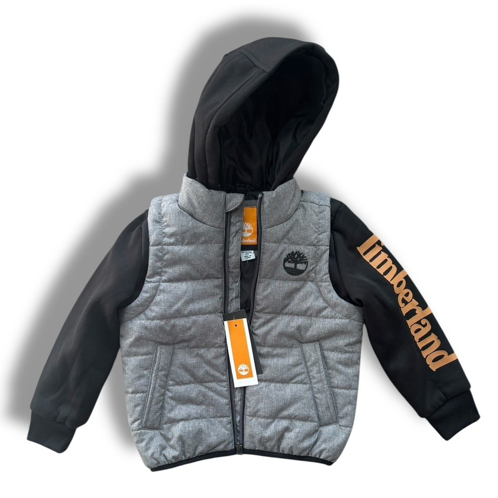 Timberland Kids' Hooded Puffer Vest - Gray Quilted Sleeveless Jacket